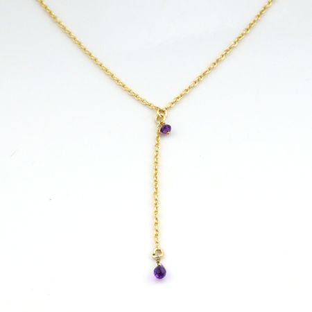 Amethyst Y Shape necklace, Brass with 22k gold plated necklace for women